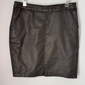 Banana Republic Black Denim Faux Leather Look Mini Skirt Size 10